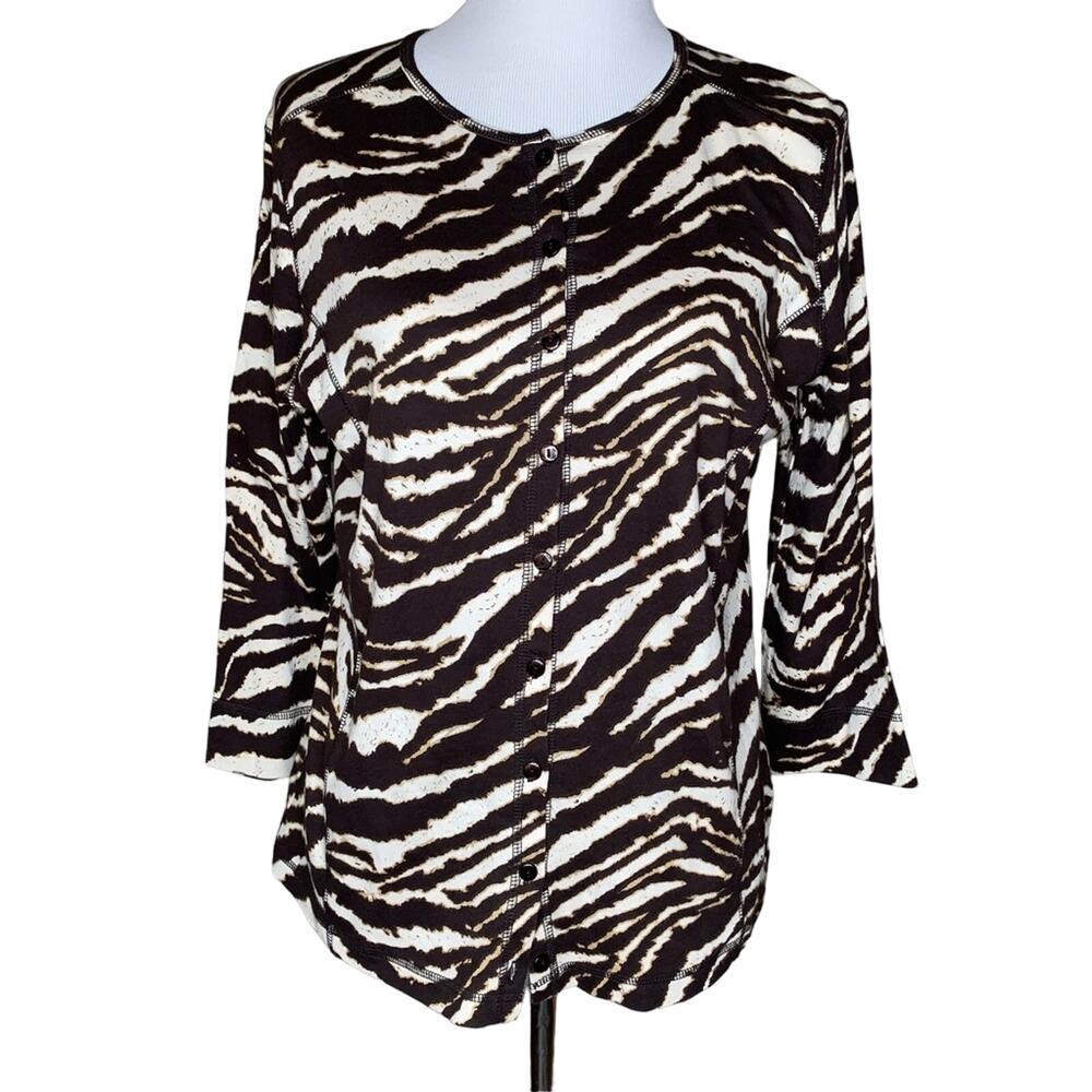 Jones New York Sport Tiger Print 3/4 Sleeve Top Sz Large